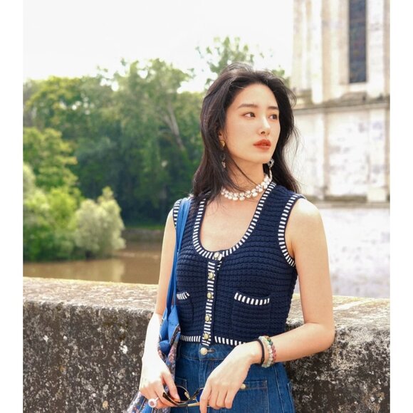 BA&SH Cardigan Gustave Marine In Blue - Picture 2 of 6